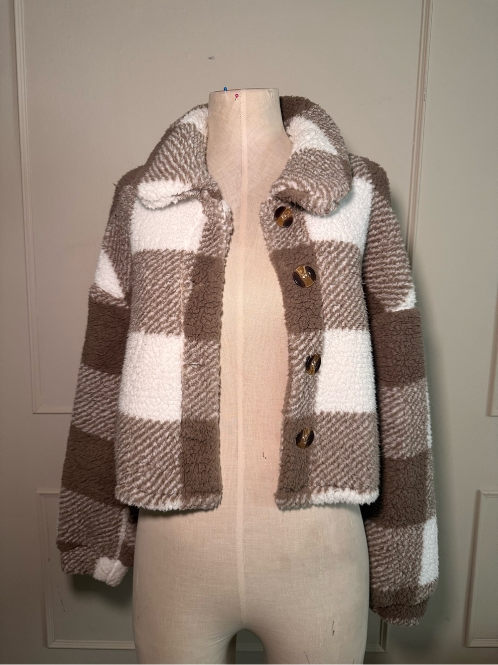 SHEIN Plaid Teddy Jacket Size M